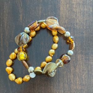 Bronze gem and stone mixed media bracelet